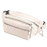 Cute Off White Quilted Fanny Pack for Women Cross body Fanny Bag Designer Fashion Fanny Pack Crossbody Waist Bag Small Beige Ivory Stylish Belt Bag Nylon Ladies Girls Shoulder Fanny Pack