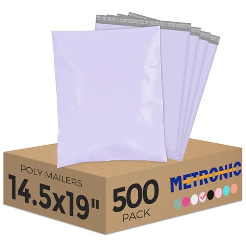 Image of Metronic Poly Mailers 14.5x19 Large Poly Mailers 500 Pack Self-Seal Shipping Bags, Packaging Bags, Shipping Envelopes, Packaging for Small Business, Boutique, Clothing Lilac Purple