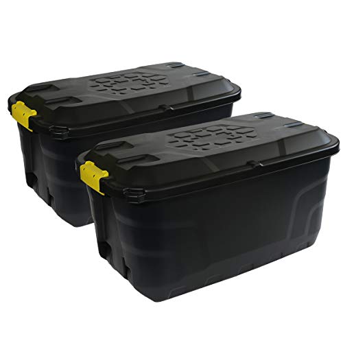 Charles Bentley Strata Set of 2 75L Heavy Duty Trunk on Wheels- Black H40 x L77 x W42cm 3.5kg each Block Black Reprocessed Material Two padlock holes