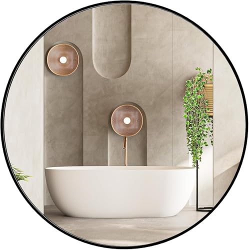 Image of Sweetcrispy 24in Round Bathroom Mirrors for Wall, Bathroom Mirrors for Over Sink, Wall Decor for Bathroom, Entryway, Bedroom, Vanity, Classical Black
