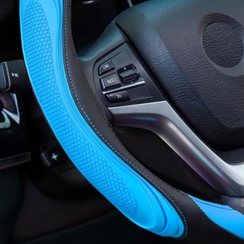 Image of Osilly 15 Inch Car Leather Steering Wheel Cover, Automotive Accessories Elastic Breathable Anti-Slip Soft Wheel Protector Fits Men and Women, Suitable for SUVs, Trucks, Vehicles and RVs (Blue)
