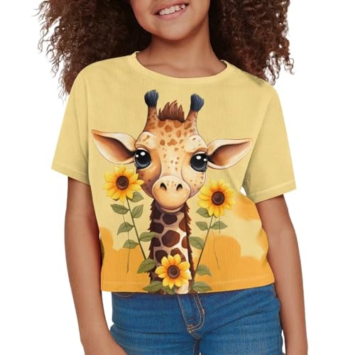 Image of Kids T Shirt Short Sleeve Crop Tops for Girls Summer Clothes Pullover Tees Shirt 5-14