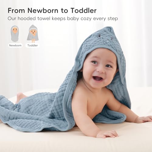 Image of PHF 100% Muslin Cotton Baby Hooded Towels, 2 Pack Bath Towel with Hood for Newborn, Infant, Toddler, Ultra Soft and Absorbent Baby Bath Essentials, Shower Gifts for Boys, 32x32Inch, Woodland