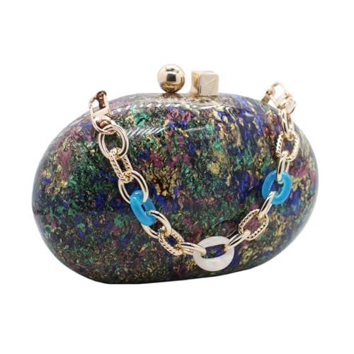 Image of Acrylic Evening Clutch Bag for Women Shell Shape Shoulder Crossbody Bag Glitter Marble Purse Handbag