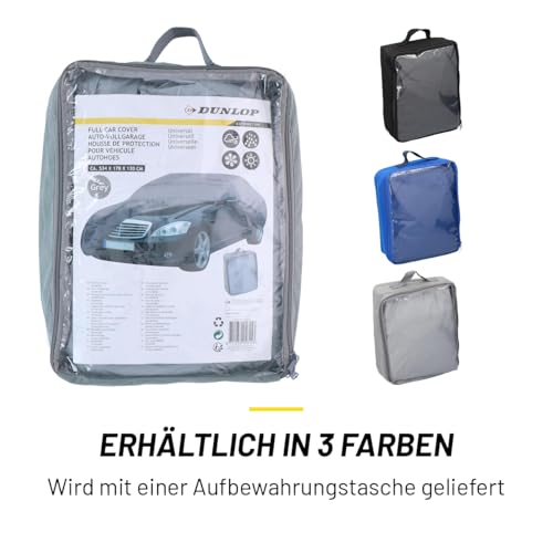 Dunlop Abdeckplane Auto XL - Universal Autoabdeckung - Plane 534 x 178 x 120 cm - Hagelschutzplane mit elastischem Kordelzug und Ringen - Wasserdicht für Innen und Außen - Grau