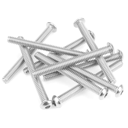 Image of 10 Pieces 1 /4-20 x 2-1 /2 inch Button Head Socket Cap Screws Bolts, HELIFOUNER 304 Stainless Steel (18-8) Screws, Bright Finish, Fully Threaded