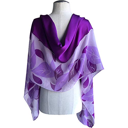 Silk Shawl/Scarf, 74" L x22 W, Print-Solid Silk with Beads, Purple3