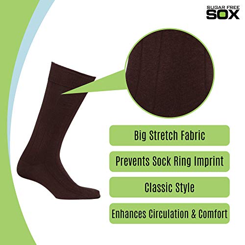 Diabetic Socks for Men by Sugar Free Sox Mid-Calf Ribbed 3 Pairs | Improve Foot Health Comfort Circulation | Seamless Toe | Non-Binding Top (10-13, Brown) - Thumbnail 2