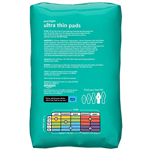 Amazon Basics Ultra Thin Pads With Flexi-Wings For Periods, Overnight Absorbency, Unscented, Size 4, 28 Count, 1 Pack (Previously Solimo) #TOP1