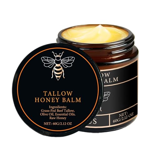 Bálsamo de sebo de ternera forrados con hierba con miel cruda, crema hidratante para piel suave y lisa, sebo bovino para el cuidado de la piel hecho a mano, crema hidratante natural