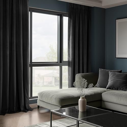 Image of HPD Half Price Drapes Velvet Blackout Curtains /Drapes - 84 Inches Long 1 Panel Blackout Curtain Signature Pleated for Living Room & Bedroom - 25W X 84L, Warm Black