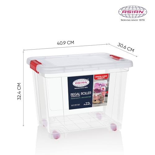 Image of Asian Plastowares - Regal Roller | 22 Ltr - Storage Box | Stackable Organizer for Clothes, Toys, Kitchen, Makeup & More | BPA-Free, Space-Saving Design | Multipurpose Boxes | Transparent