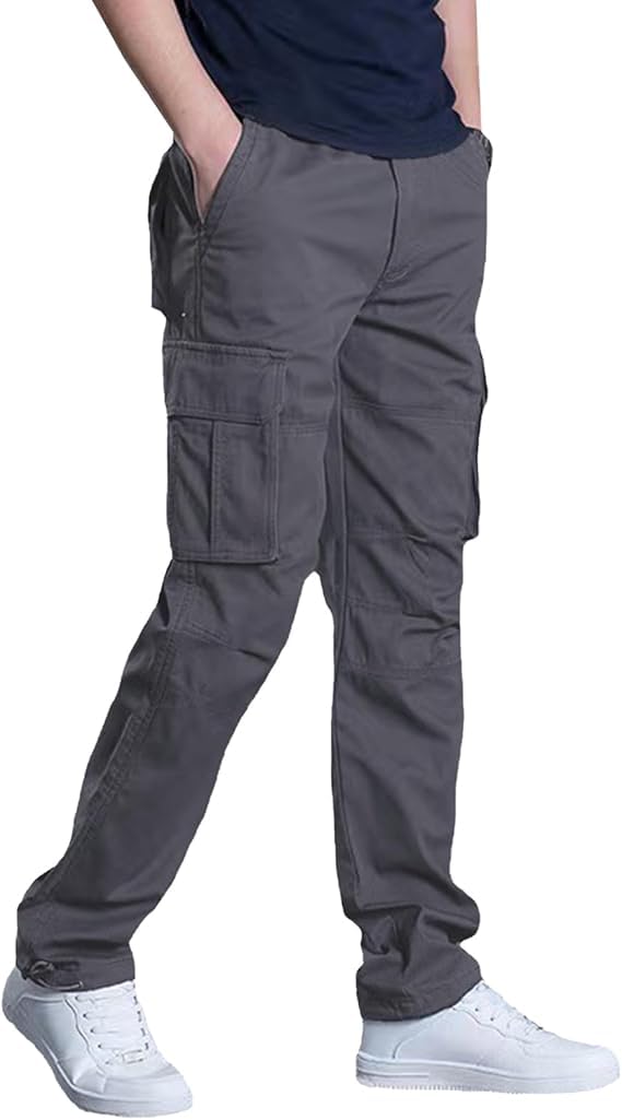 LBL Cargohose Herren mit Mehreren Taschen Sommer Leicht Atmungsaktive Baumwolle Verstellbarer Kordelzug am Knöchel Urban Wandern