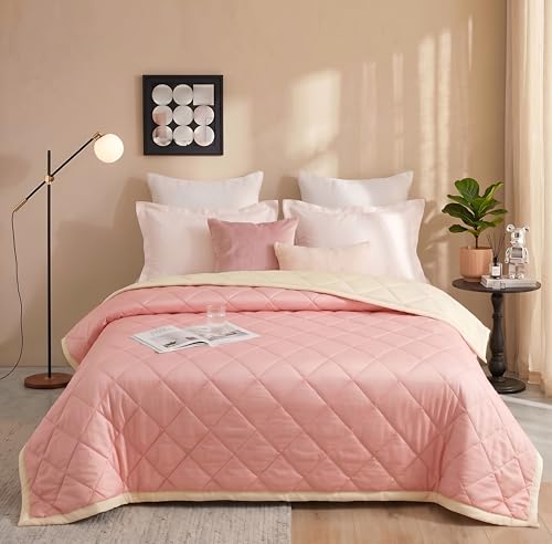 Image of VAS COLLECTIONS Double Bed Microfiber Comforter 80x90 Inch | Reversible AC Comforter | Soft Quilted Lightweight Blanket | 180 GSM All Season Comforter | Vibrante Colour Collection, Blush Pink