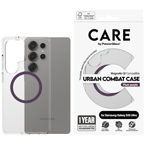 Panzer Glass Care Flagship Étui transparent avec violet prune QI Galaxy S25 Ultra