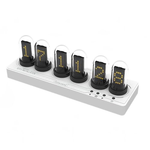 Vastarry Nixie Röhrenuhr Leuchtröhre IPS-Farbbildschirm Digitaluhr mit 6 Sets von Weckern 7 Modi 12 individuelle Bilder Web-Steuerung keine App erforderlich (Weiß B)