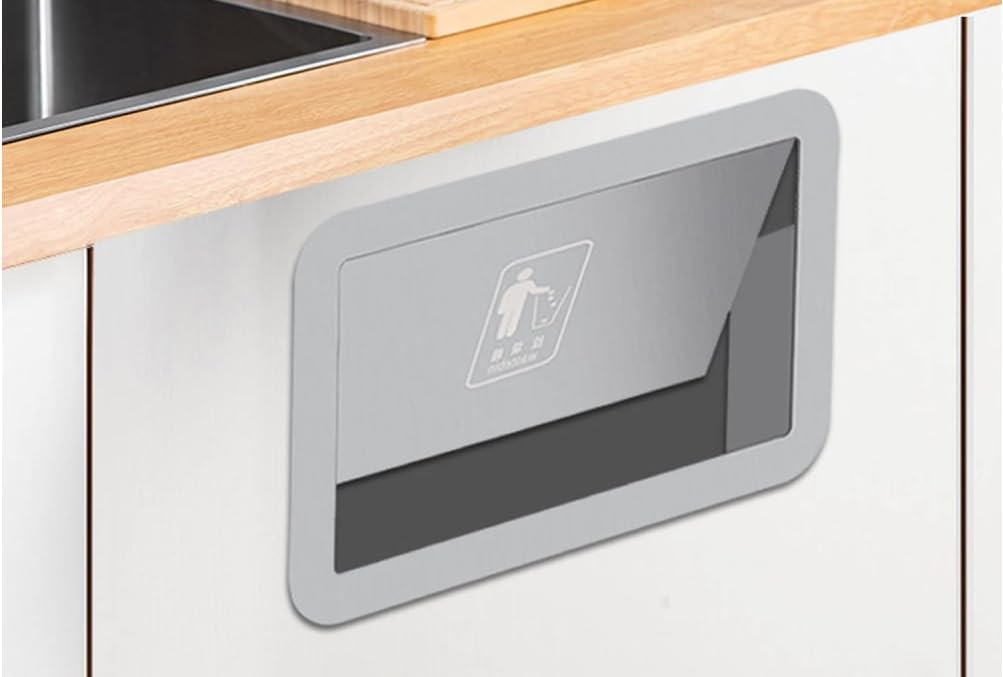 Trash Can Lid, Built-in Side Opening Waste Bin Cover, Brushed Surface Stainless Steel Balance Flap Cover, Anti-Fingerprint Garbage Can Lid for Kitchen