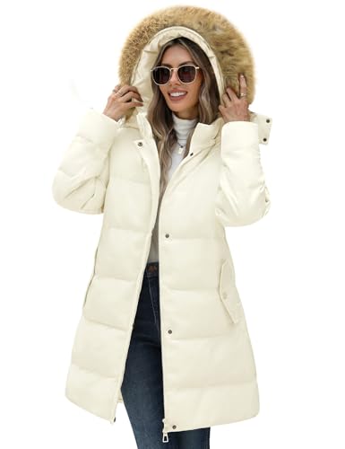 Yuson Girl Wintermantel Damen Lang Warme Winddichte Steppjacke Dicke Steppmantel Parka Winterjacke Herbst Gesteppt Elegant Skijacke Outdoor Jacke Mit Kunstpelz Kapuze (Beige,...