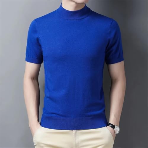 Wjnvfioo Men's Wool Sweater Tee Solid Color Half High Collar Short Sleeve Sweater Casual Slim Knitted Tees2
