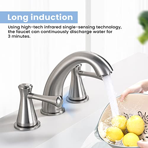 Goesmo Touchless Bathroom Faucet With 2 Sensor 2 Handle Widespread Bathroom Sink Faucet 3 Hole,Automatic Motion Sensor Bathroom Faucets For Sink,Brushed Nickel Vanity Faucet With Temperature Control #TOP4