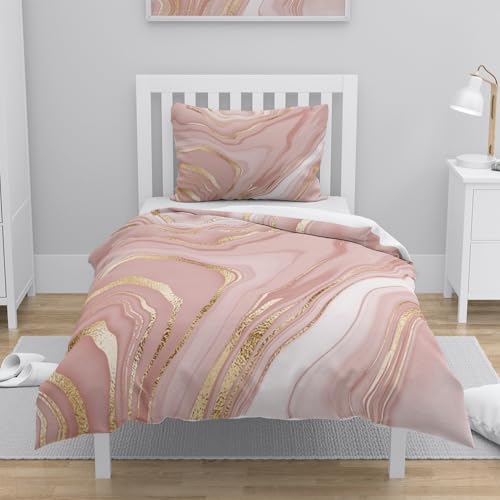 Parure housse de couette marbre rose 200x200 Gezu, cadeau déco idéal