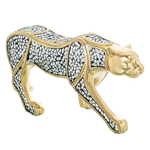 Guépard en résine à reflets miroirs dorés : statue decorative facettée 53cm - 5