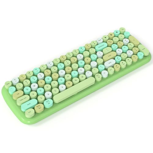 Image of KNOWSQT Bluetooth Keyboard - Green Colorful Multi Device Wireless Typewriter Keyboards - Round Keycaps 100 Keys Cute Keyboard for Windows, Laptop, PC, Tablet, iPad, iPhone, Chrome