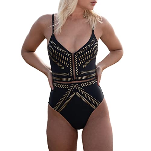 Zodrq One Piece Swimming Suits for Women Pattern Print Mesh Swimwear Monokini Bathing Suits Tummy Control Swimwear(Black,XL)