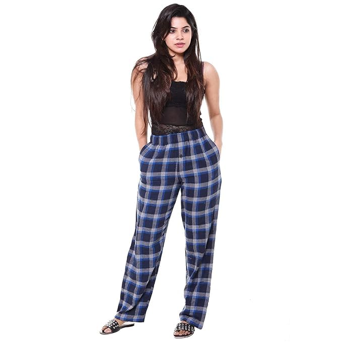 twist Women's Blue and Red Checked 100% Cotton Pyjama Sleepwear Night Wear-picture-30