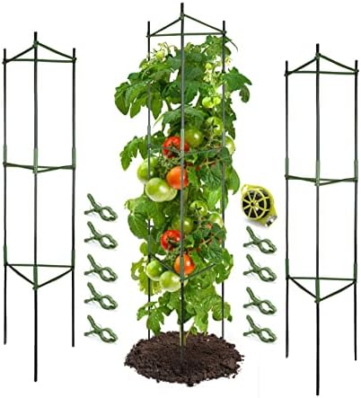 GROWNEER 3 Packs Tomato Cages, Up to 51 Inches Plant Cages Assembled Tomato Garden Cages Stakes Vegetable Support Trellis, with 9Pcs Clips and 328 Feet Twist Tie, for Vertical Climbing Plants