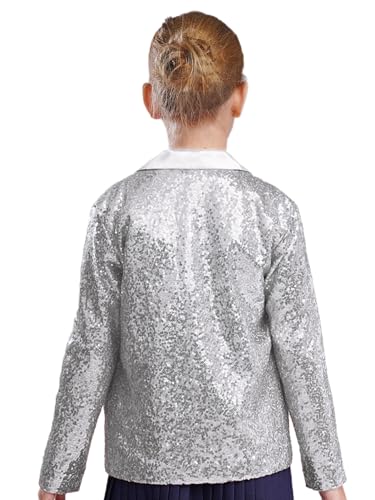 Kids Girls Sparkly Blazer Jacket Long Sleeve Sequin Lapel Suit Jacket Coat for Hip Hop Jazz Dance2