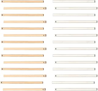 SUNNYCLUE 1 Box 60Pcs 2 Colors Vertical Stamping Blank Bar Pendants Stainless Steel Metal Bar Charms Rectangle Tags for Jewelry Making Necklace Earrings, Gold & Sliver