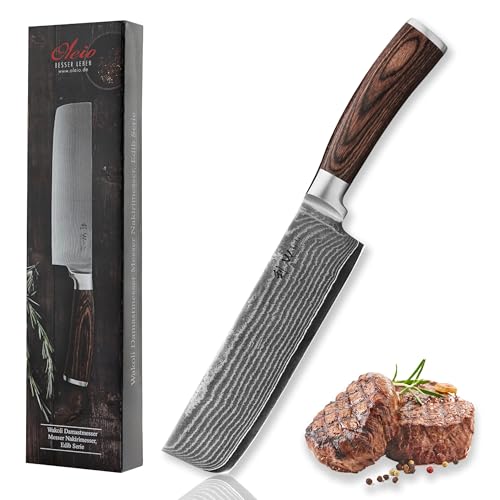 Wakoli EDIB Nakiri Messer aus echtem Damaststahl (VG10 Kern) mit 17,5 cm Klinge – Scharf, präzise & ergonomisch – Damastmesser mit Pakkaholzgriff in Geschenkbox – Küchenmesser für Julienne & Brunoise