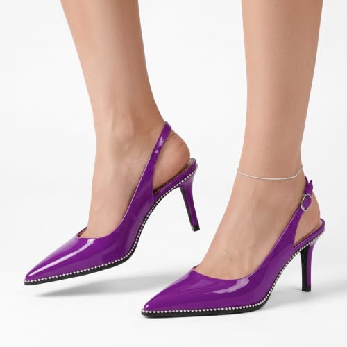 Image of YODEKS Slingback Heels for Women Pointy Toe Beaded Heels Close Toe Kitten Heel Pumps 2.5 Inch Stiletto Pumps Wedding Party Dressy Shoes