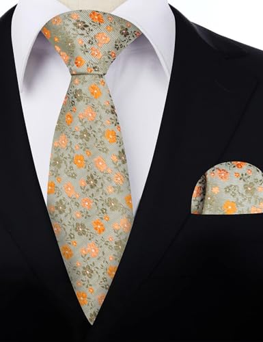 Image of Alizeal Mens 3.15inches Exquisite Floral Tie with Small Flower Printed Pocket Square