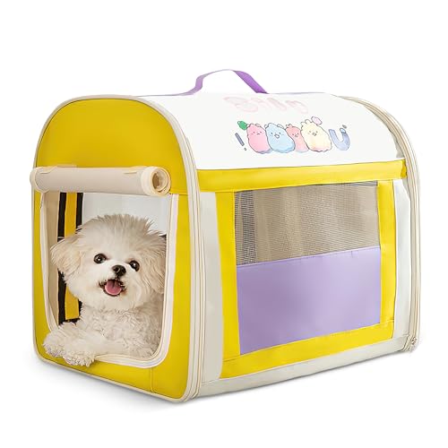 ALLSOPETS Zusammenklappbare Weiche Hundebox Hundezwinger für kleine Hunde Tragbare Reise Hundebox für den Innen- und Außenbereich Haustiere Transportbox mit Sicherheitsreißverschlüssen (Gelb,S)