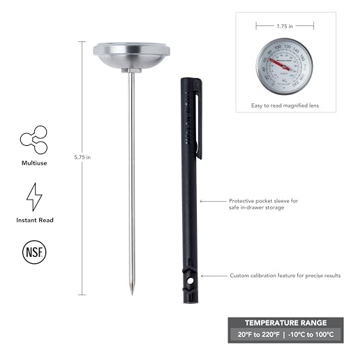 Image of KitchenAid KQ919 Analog Instant Read Food and Meat Thermometer with 1.75-inch Dial, Recalibration Feature, Black Storage Sleeve