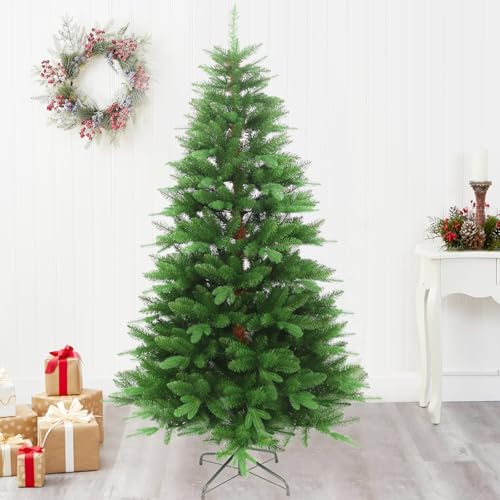5FT Thick Artificial Christmas Tree with PE+PVC Mixed Branches, 1200+ Tips Snow Flocked Pine,UV...