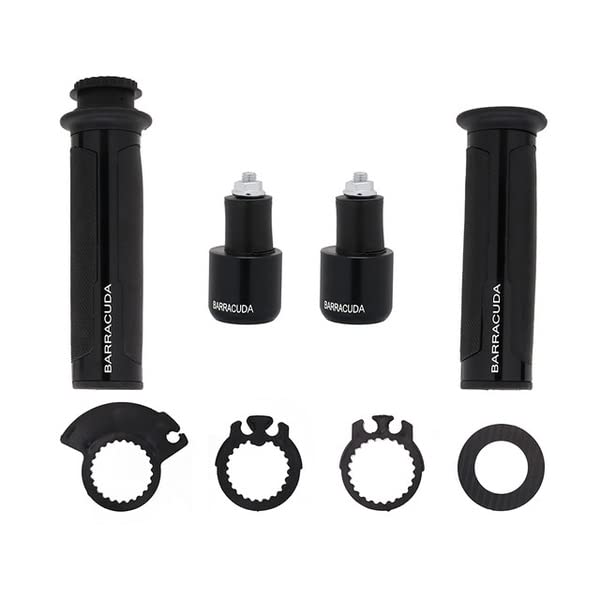 AUTO MT Barracuda Anti-Skid Handle Grip Moto Cafe Racer Handlebar Barracuda Italian Design Handle Grip WID Metal Handlebar Ends WID Aluminium Insert for Bikes (Black Barracuda Handle Grip)