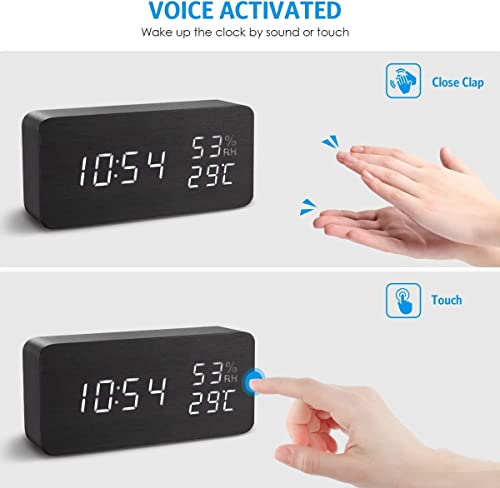 image for AMIR Alarm Clock, Wooden Digital Multi-Function Modern Cube LED Light,