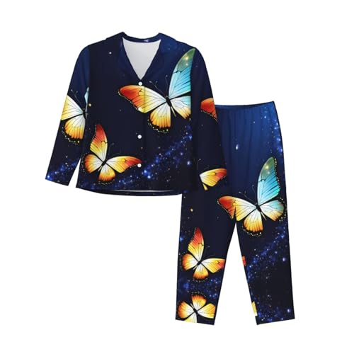 Pyjama imprimé papillon coffret cadeau idéal femme ensemble manches longues et pantalon