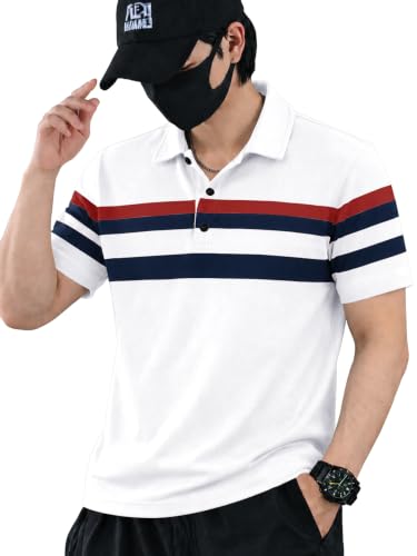 Image of Noble Monk Men's Striped Polo Neck Half Sleeve Casual T-Shirt with Regular Fit