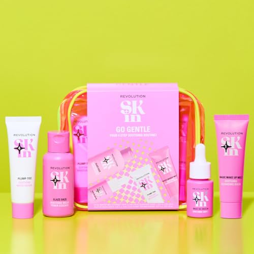 Image of Revolution Skin Go Gentle 4 Step Starter Kit, 4 Mini Products | Skincare Set with Cleanser, Toner, Serum & Moisturizer, Vegan & Cruelty-Free