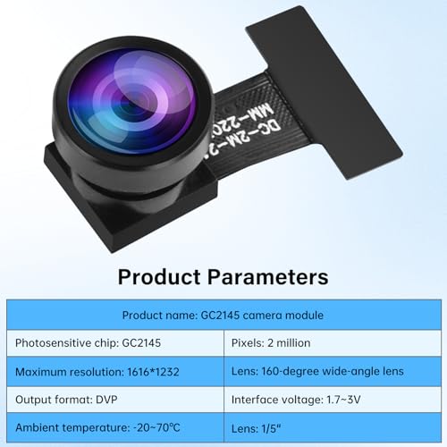 FORIOT GC2145 Camera Module 2MP DVP Interface 160° Wide Angle Lens 2 Megapixel UXGA Image Sensor for ESP32 Development Board OV2640 Replacement