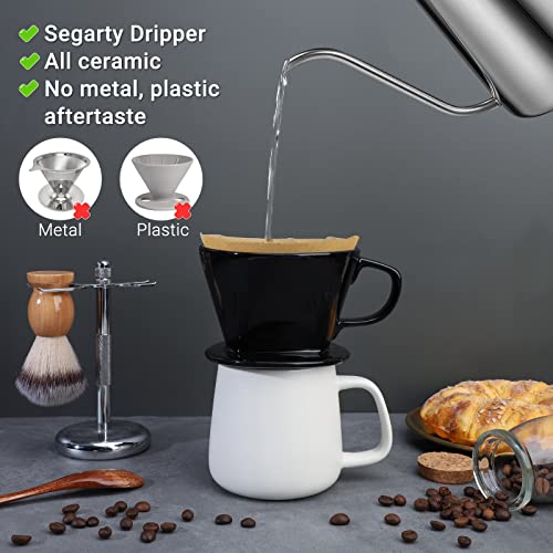 Image of Segarty #2 Pour Over Coffee Maker, Single Cup Black Ceramic Coffee Dripper, 1 Set Size No.2 Reusable Filter Cone Drip Holder Slow Brewer with 3 Holes Flat Bottom for Travel, Camping, Office, Home