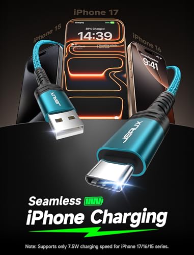 Image of JSAUX USB C Cable 4-Pack [10ft+6.6ft+3.3ft+3.3ft], iPhone 16 Charger USB A to Type C Fasting Charging Cord Compatible with iPhone 16 /16 Pro /16 Pro Max /15, Samsung Galaxy S24 S23 S22 Note 20 10 Green