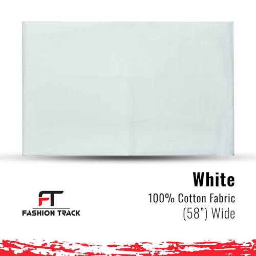 FT Fashion Track weißer Baumwollstoff Meterware UK - 58'/147.5cm breit - 100% Baumwollstoff Einfarbig - Erhältlich in 14 Farben und 5 Größen (1 Meter, Weiß)