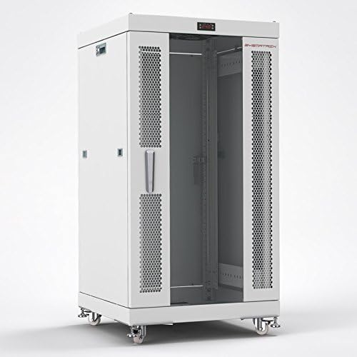 SYSRACKS 22U35in(900mm) deep Floor Standing Server Rack Cabinet(24" w x35 d x49 h) (600x900x1243mm.) Glass Door -Temperature Control Panel, 4 Fans, Shelf, PDU