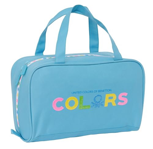 Benetton Spring - Neceser Rectangular con Asa, Neceser Infantil, Adaptable a Carro, Ideal para Niños de 5 a 14 Años, Cómodo y Versátil, Calidad y Resistencia, 31x14x19 cm, Color Celeste