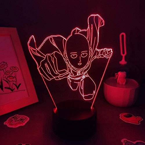 3D Illusion Lampe LED Night Light Lampe ANIME A Punch Homme Saitama Bald Hero USB Coloré Anniversaire Cadeaux Manga Chambre à coucher Table Lampe Décor Cover